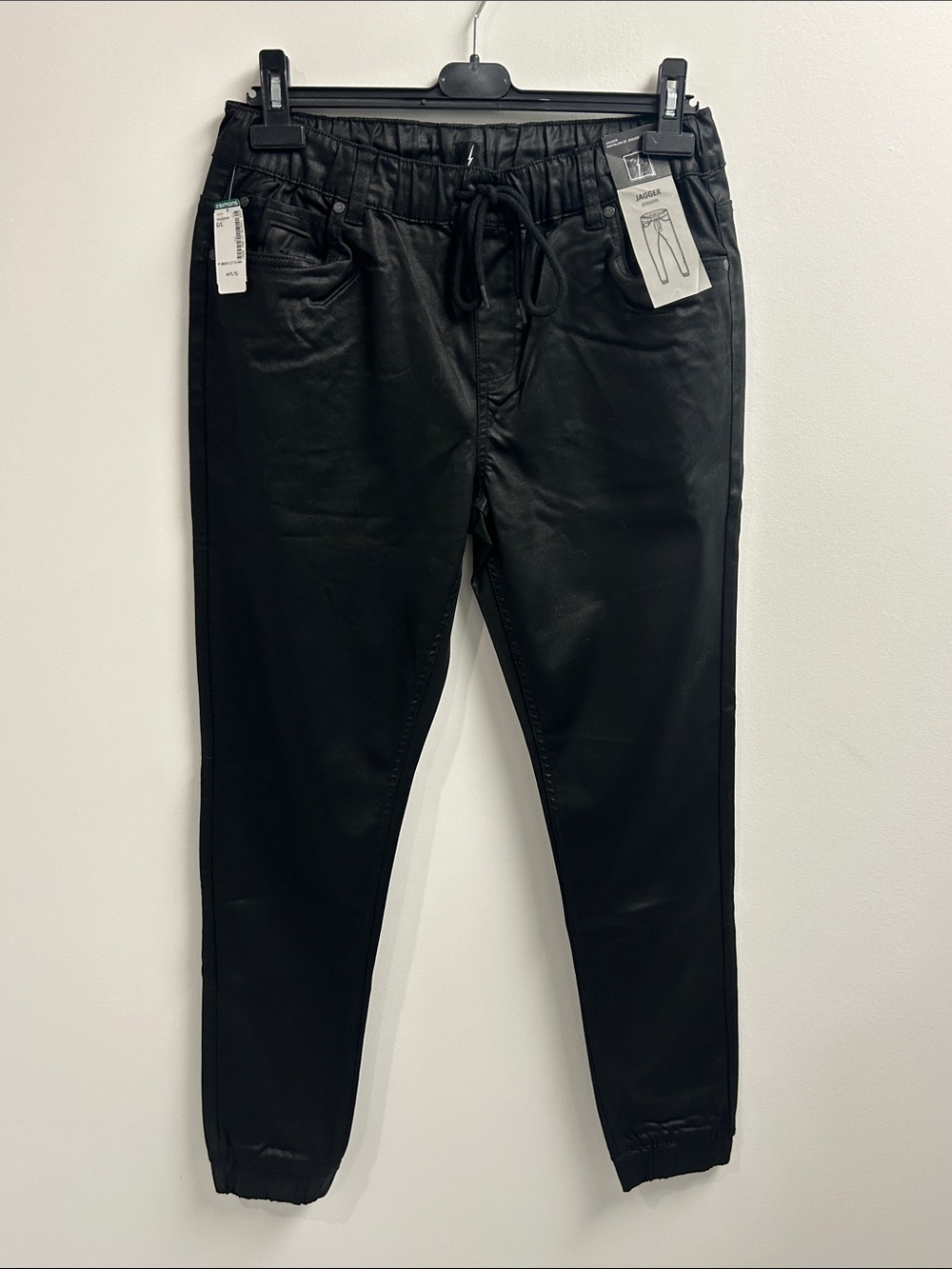 Men’s Black Waxed Denim Jogger Pants